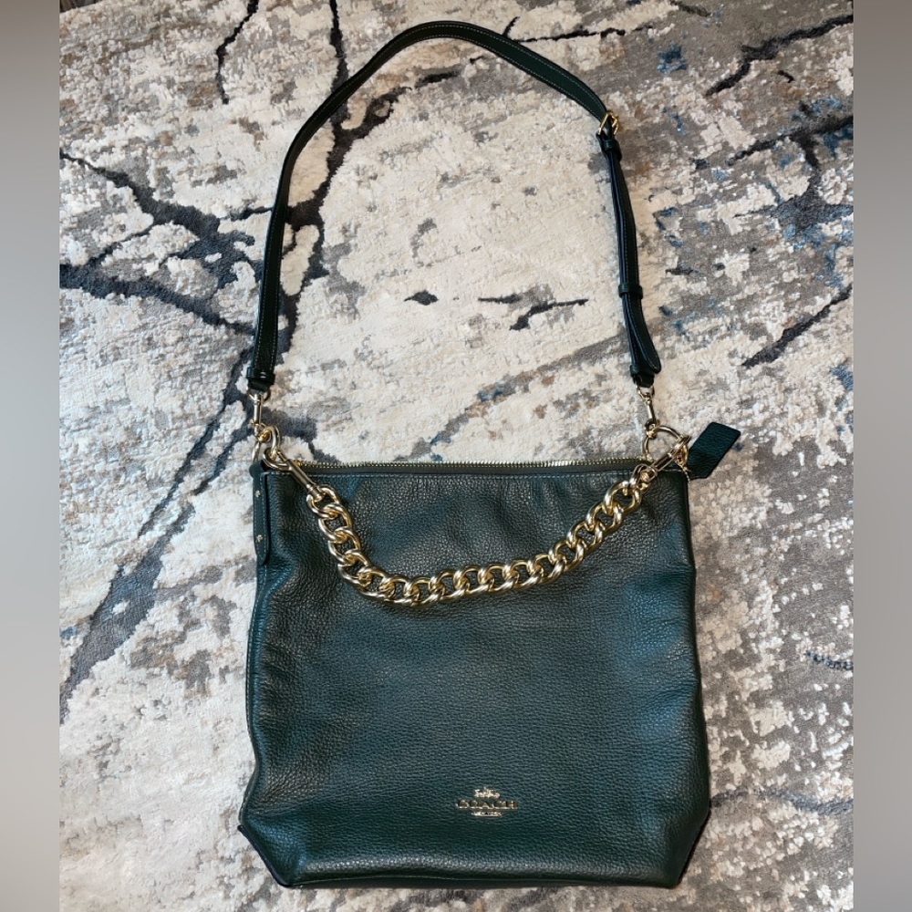 Coach Abby Pebbled leather shoulder bag with extra gold chain handle, +tags